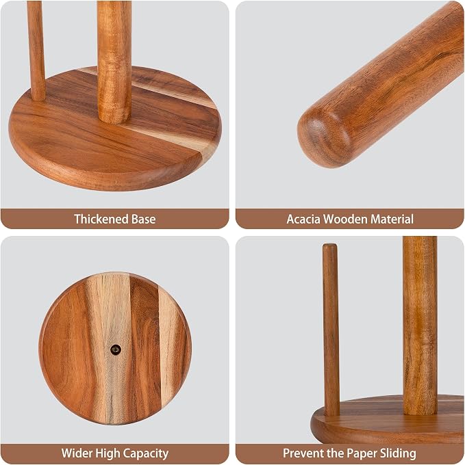Acacia Wood Paper Towel Holder Countertop, Wooden Paper Towel Holder Thicken - Image 4