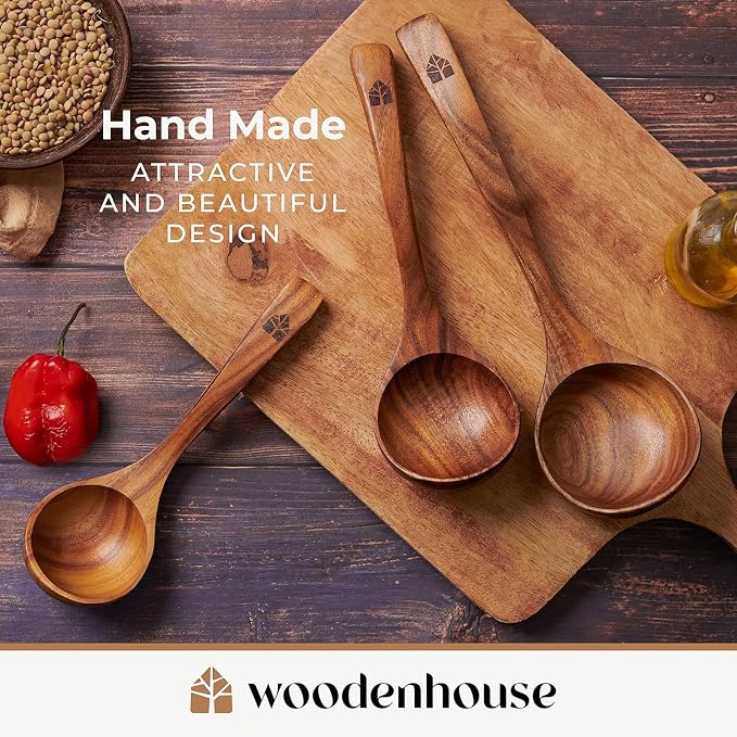 Wooden Ladle for Soup, 3 Size Teak Wood Ladle Spoon - Image 8