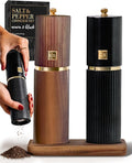 Wooden Salt and Pepper Grinder Set – Refillable Manual Salt and Pepper Mills by STYLEDSETTINGS