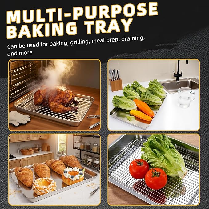4-Piece Baking Sheet Set with Cooling Rack, Stainless Steel Cookie Sheets & - Image 6