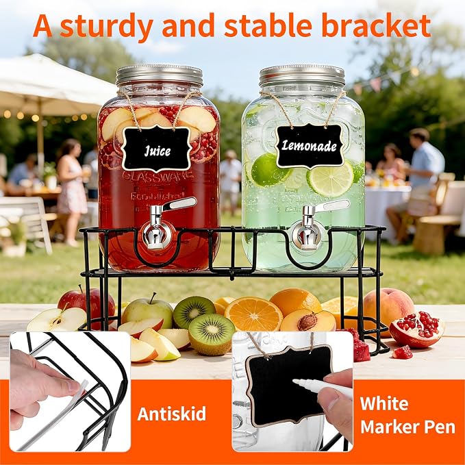 1 Gallon Glass Beverage Dispenser, 2 Pack Glass Drink Dispensers - Image 4