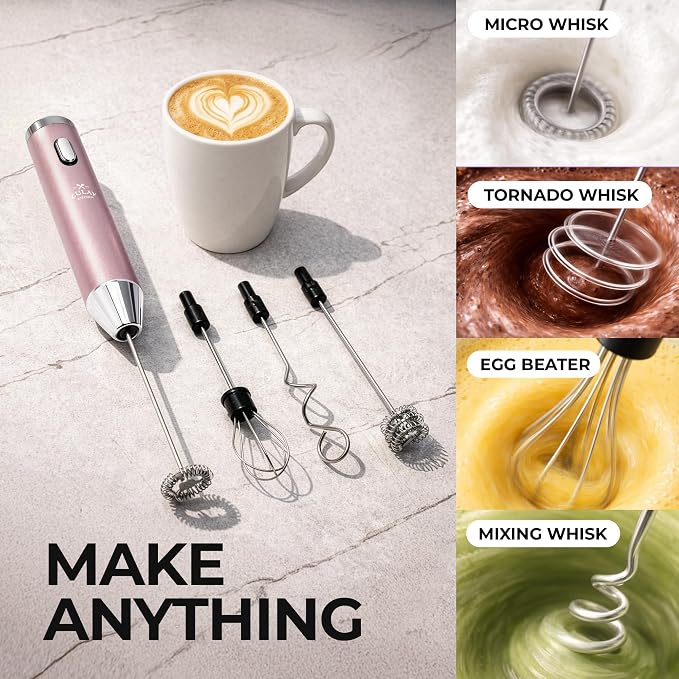 Zulay Kitchen Metal Rechargeable Milk Frother, 3 Whisk Attachments Handheld - Image 8
