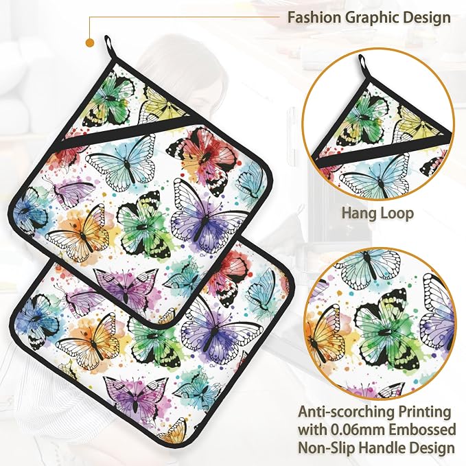 Butterfly Color Pot Holder Set of 2, Heat Resistant Potholders Oven Hot Pads - Image 4