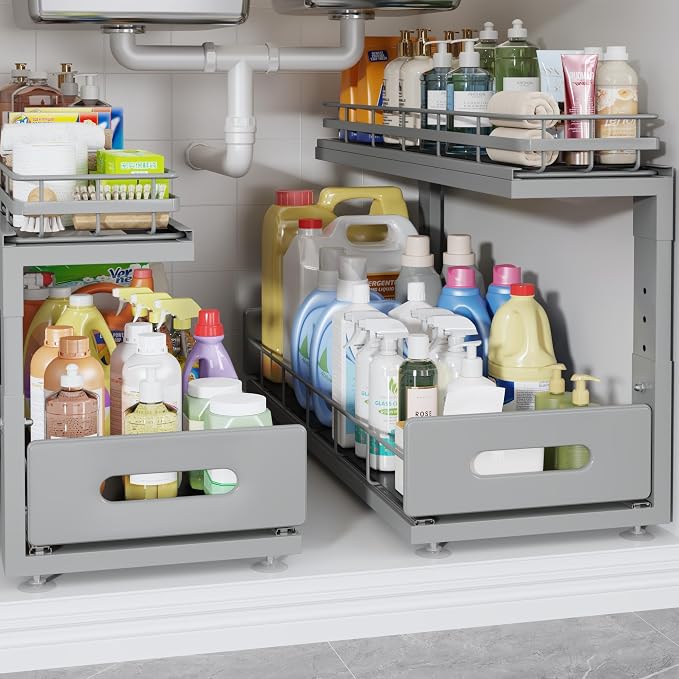 Under Sink Organizer Upgrade To Professional Rails, 2-Tier Dual Pull Out by UnderSinkOrganizer