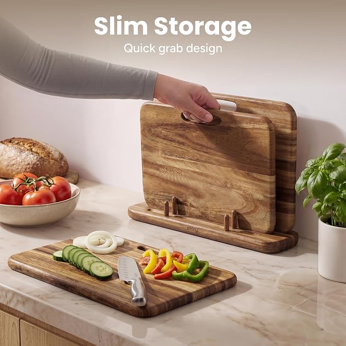 SMIRLY Wooden Cutting Boards for Kitchen, Double-Sided Cutting Board - Image 5