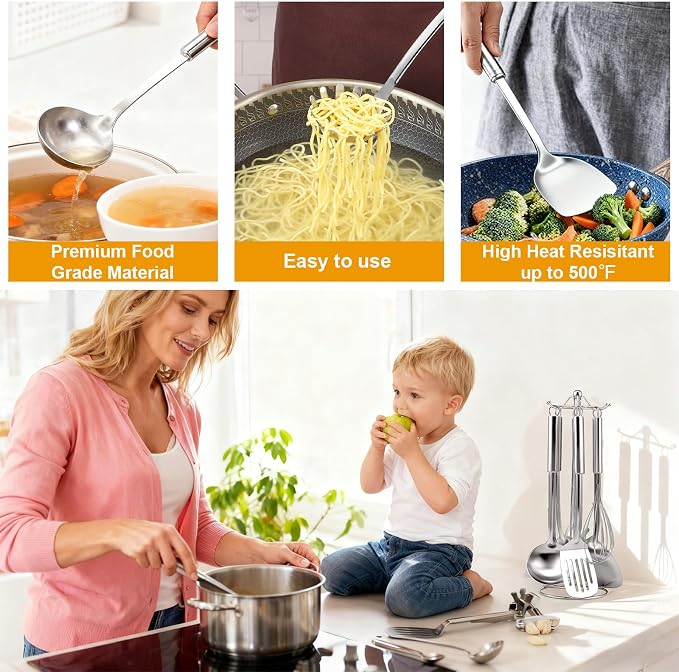 Stainless Steel Kitchen Cooking Utensils Set of 7 - Image 5