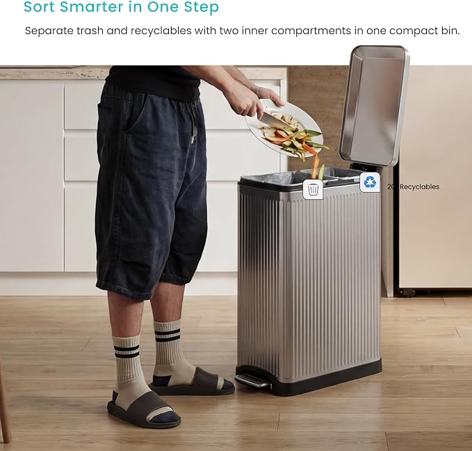 Home Zone Living 13 Gallon Dual Compartment Step Trash Can - Image 2
