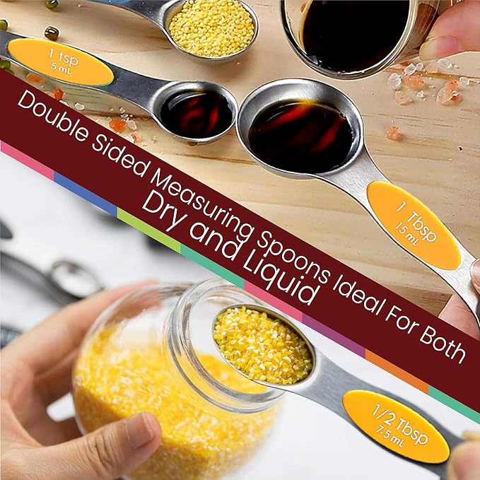 Magnetic Measuring Spoons Set of 9 Stainless Steel Dual-Sided Stackable - Image 8