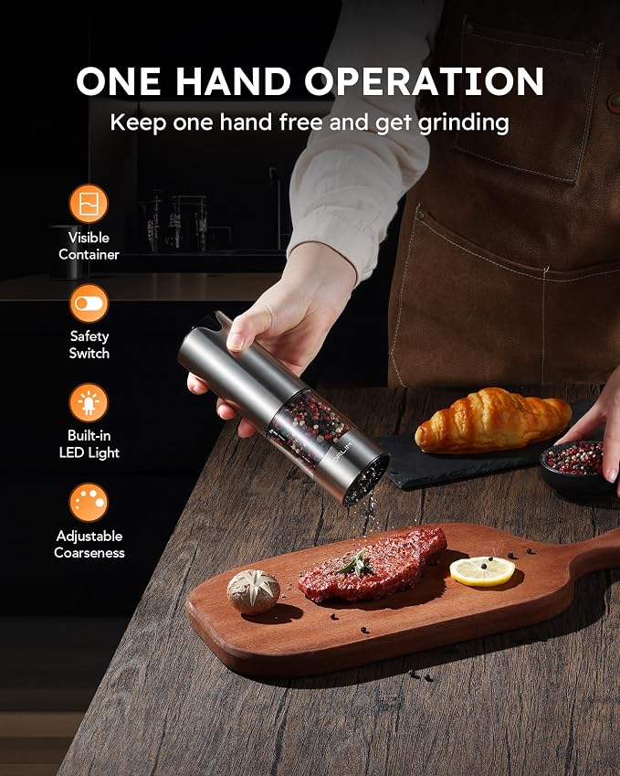 FORLIM Electric Salt and Pepper Grinder Set, USB Rechargeable, Automatic Salt - Image 2
