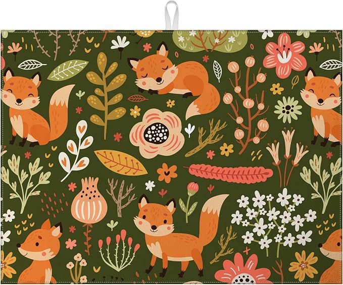 Cute Fox Dish Drying Mat for Kitchen Counter Animals Drying Pad Absorbent by MOUNTANLLY