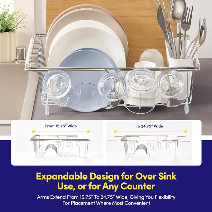 Dish Drying Rack Over The Sink Expandable to 24.5" Dish Drainer — Space-Saving - Image 2