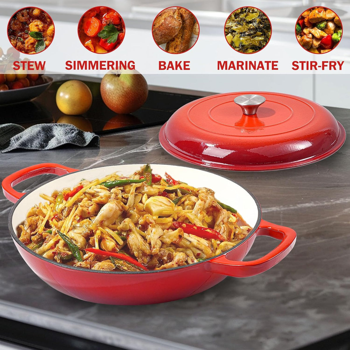 Vivicreate 3.5 Quart Enamel Cast Iron Dutch Oven Pot with Lid