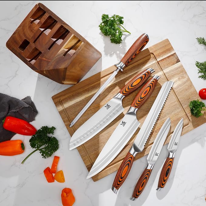 MSY BIGSUNNY 7pcs Knife Block Set, German Steel Chef Knife Set, Precious - Image 6