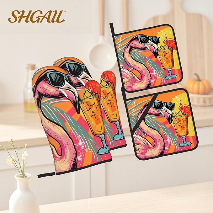 Cool Flamingo Oven Mitts and Heat Resistant Pads - Image 2