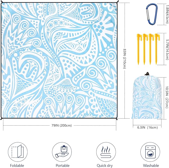 HIHOHO Beach Blanket Waterproof Sandproof Extra Large Beach Mat 79" X - Image 2