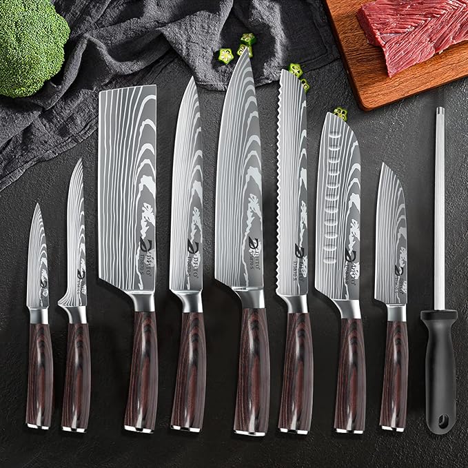 Dfito Chef Knife Sets with Roll Bag, 9 Pieces Professional Knife Set, High - Image 8