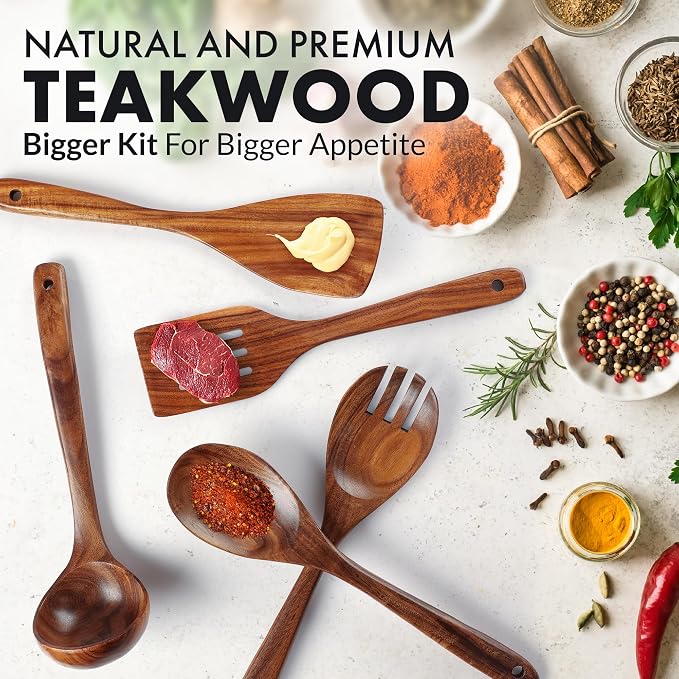 Zulay Kitchen Extra-Large 5-Piece Wooden Spoon Set - Image 9