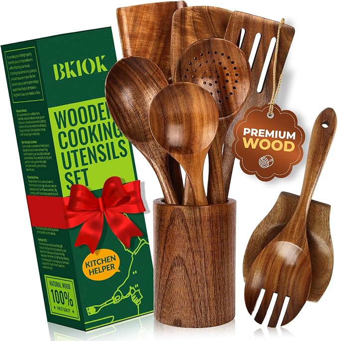 Bkiok Teak Wood Utensil Set, Wooden Utensils set by Bkiok