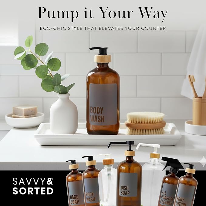 SAVVY & SORTED Amber Glass Soap Dispenser - Image 3