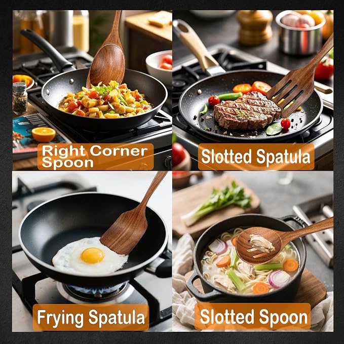 Wooden Spoons for Cooking, 4 Piece Natural Premium Teak Wooden Cooking Utensils - Image 7