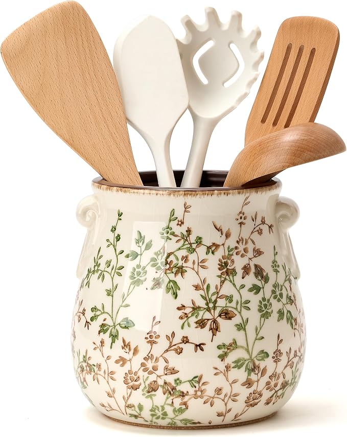 Utensil Holder for Kitchen Counter, Modern Farmhouse Rustic Cooking Utensil by Jemirry