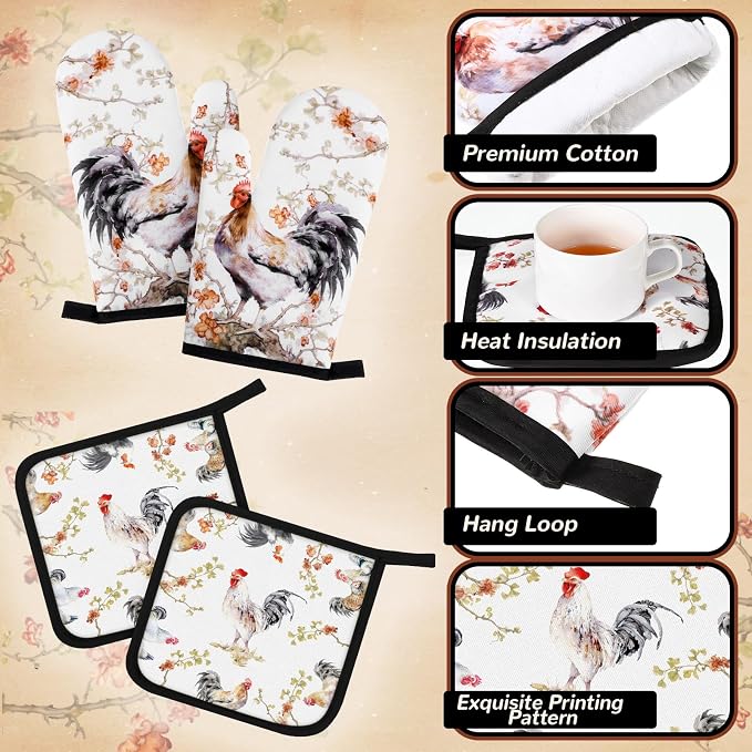 Fourluoo 10 Pcs Rooster Kitchen Dish Towels Rugs Oven Mitts and Pot Holders Set - Image 5