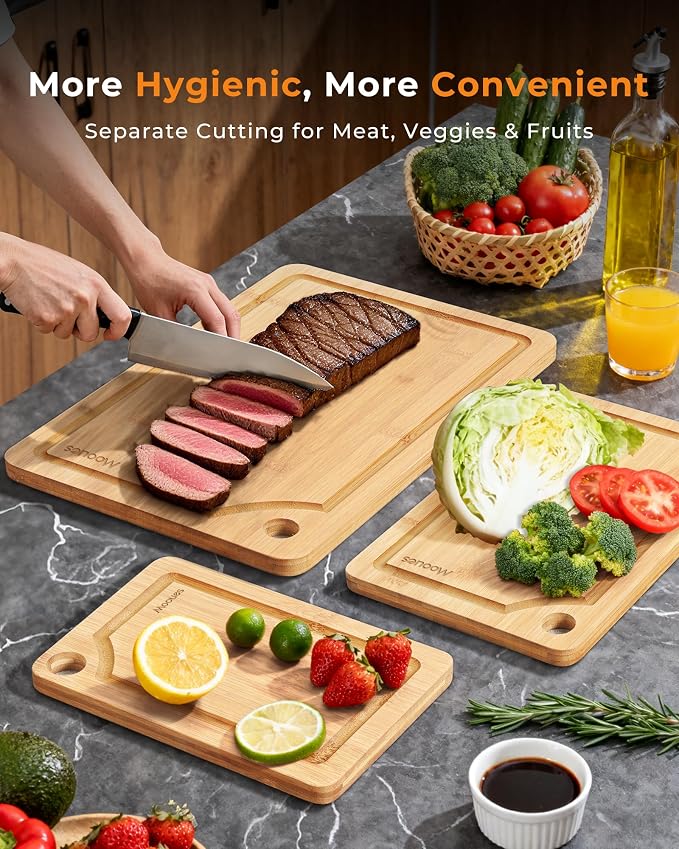 Bamboo Cutting Board for Kitchen, Knife-Friendly Wooden Cutting Boards Set - Image 2