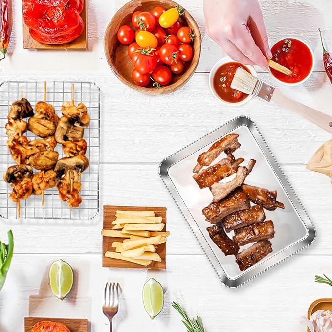 E-far Baking Sheet with Rack Set, 9.5” x 7.3” Stainless Steel Cookie Sheet - Image 6