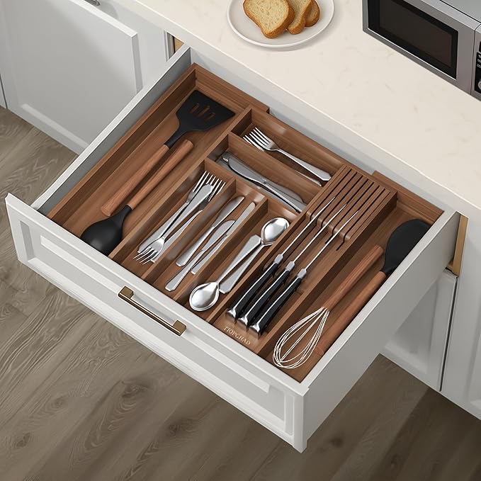 TIOPGHAD Bamboo-Silverware-Drawer-Organizer-Kitchen, Expandable Utensil Holder - Image 5