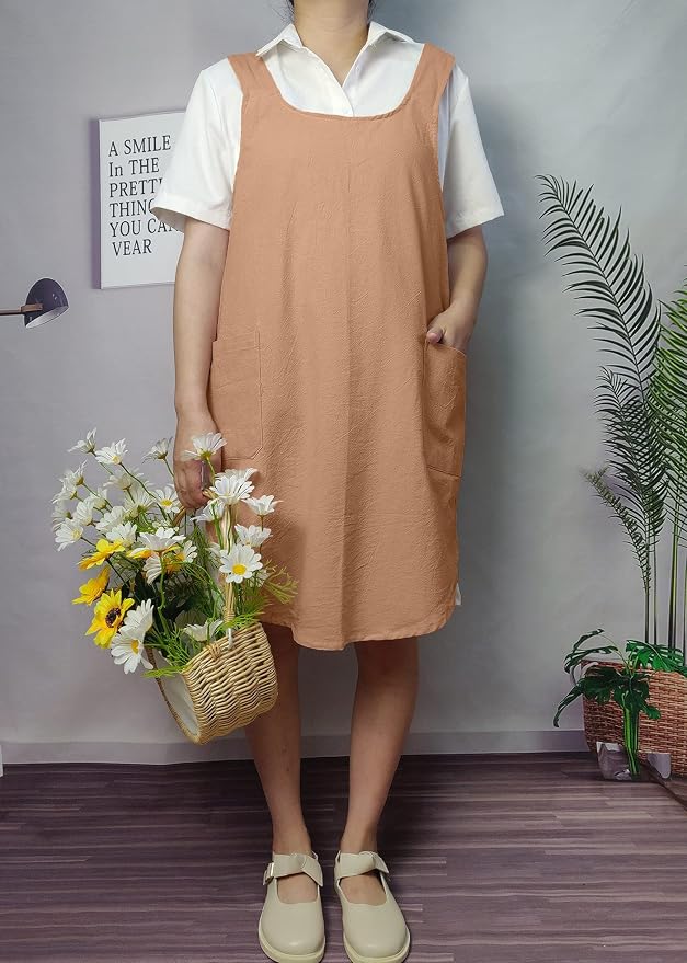 Cotton Cross Back Aprons Solid Color Cooking Kitchen Garden Smock - Image 4