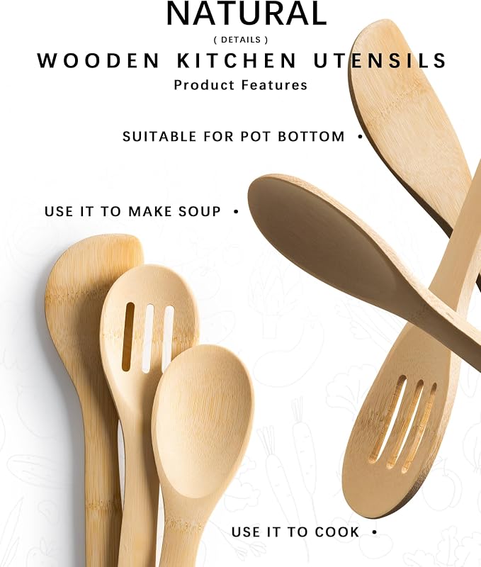 Wooden Spoons for Cooking, Wooden Spoon & Wooden Spatula, Bamboo Cooking - Image 4