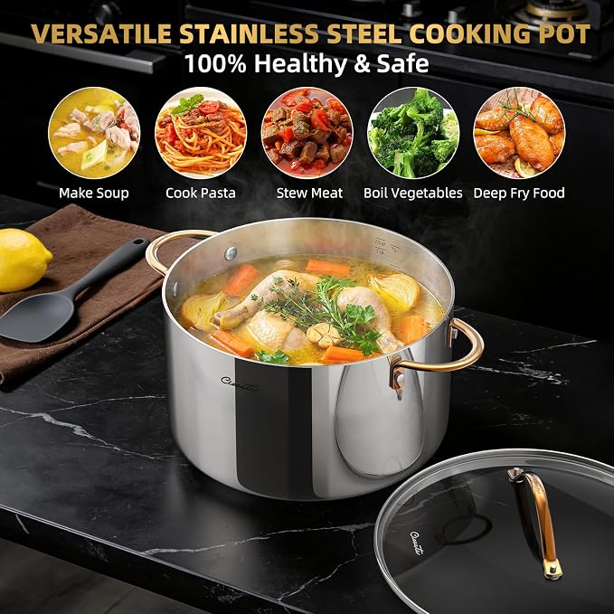 Ciwete 8 Quart Stock Pot with Lid, Upgraded Tri-Ply Stainless Steel Pot - Image 5