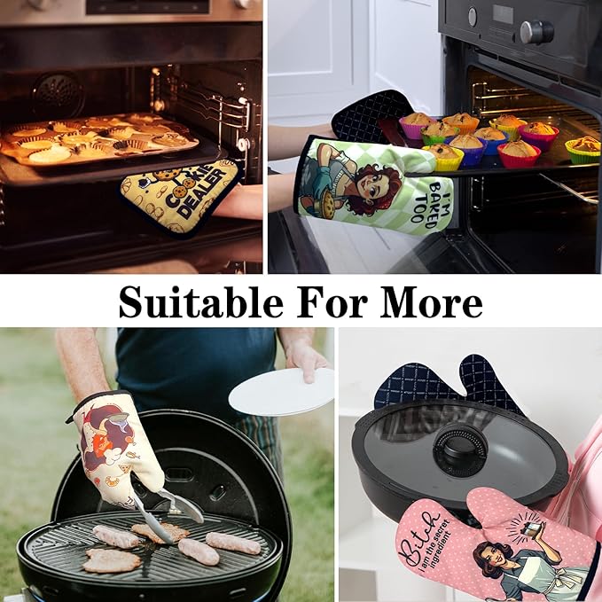 2 Pack Funny Baking Oven Mitts for Women, Baking Queen, Heat Resistant Silicone - Image 6