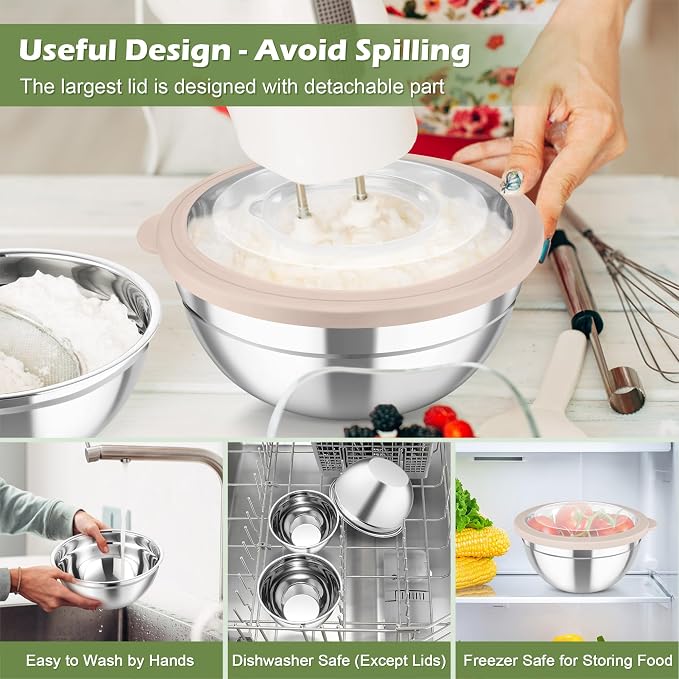 TeamFar Mixing Bowls, For Kitchen Mixing/Baking/Storing/Prepping, Visible & - Image 4