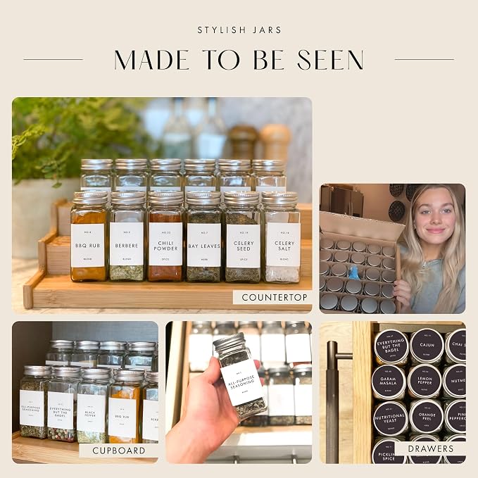 Glass Spice Jars with Labels with Metal Lids and Shakers Minimalist 36 Pack Set - Image 5