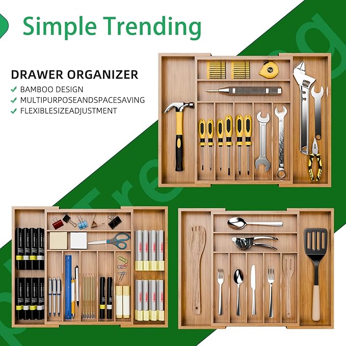 Simple Trending Bamboo Kitchen Drawer Organizer, Expandable Silverware Organizer - Image 8