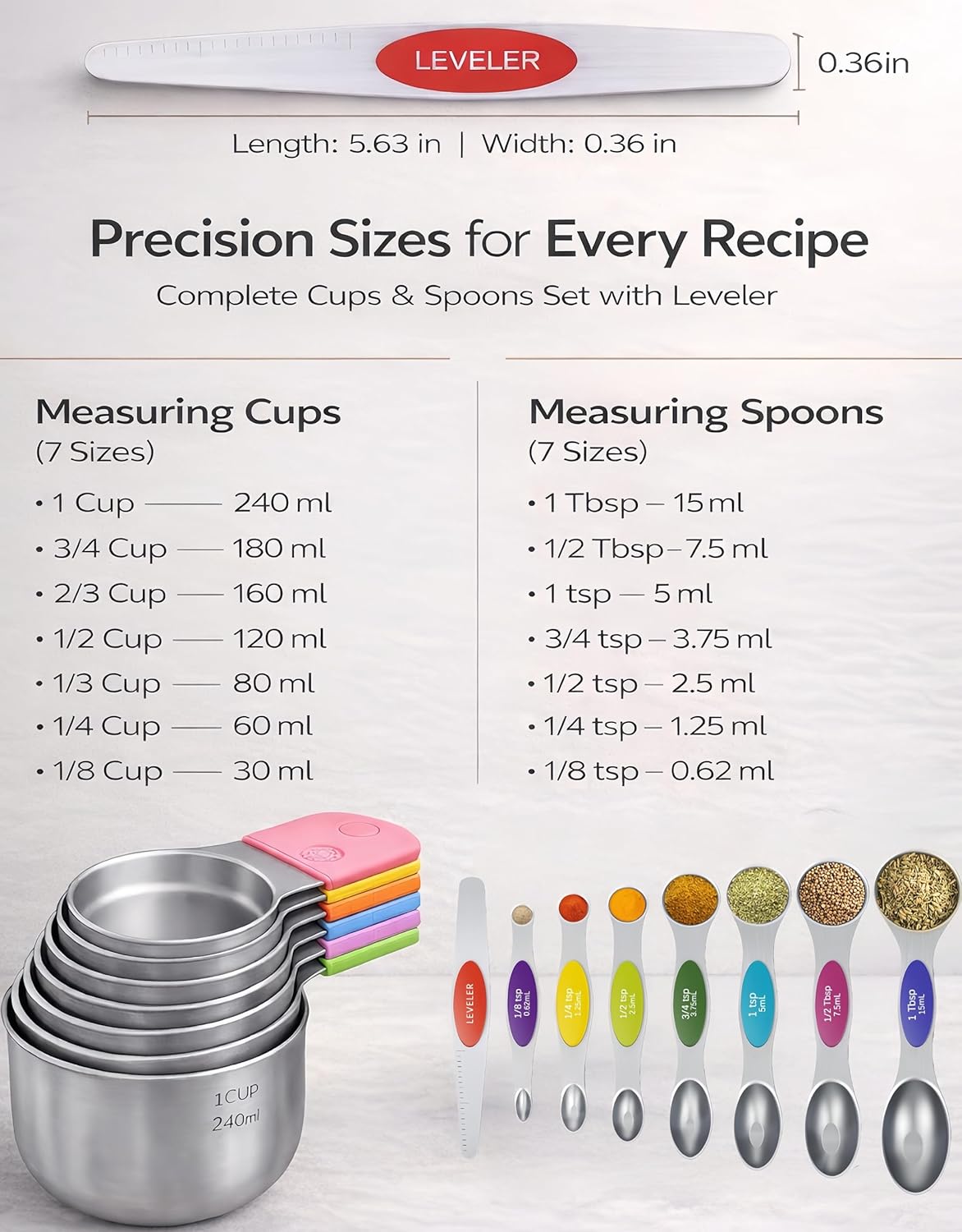 Magnetic Measuring Cups and Spoons Set304 Stainless Steel Dual Scale