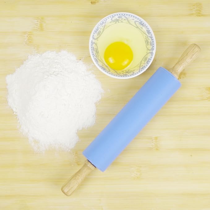 Silicone Rolling Pin for Baking Non-stick Rolling Pin Dough Roller Wooden - Image 2