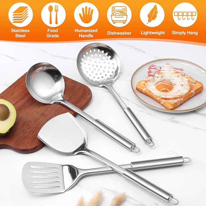 E-far Stainless Steel Cooking Utensils, 4-Piece Heat Resistant Kitchen Utensils - Image 4