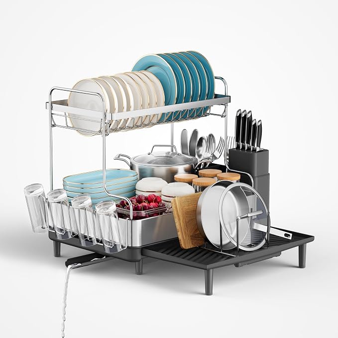 SUNLY 2 Tier Dish Drying Rack, Extra Large Dish Rack, Expandable Dish Racks by SUNLYHOME
