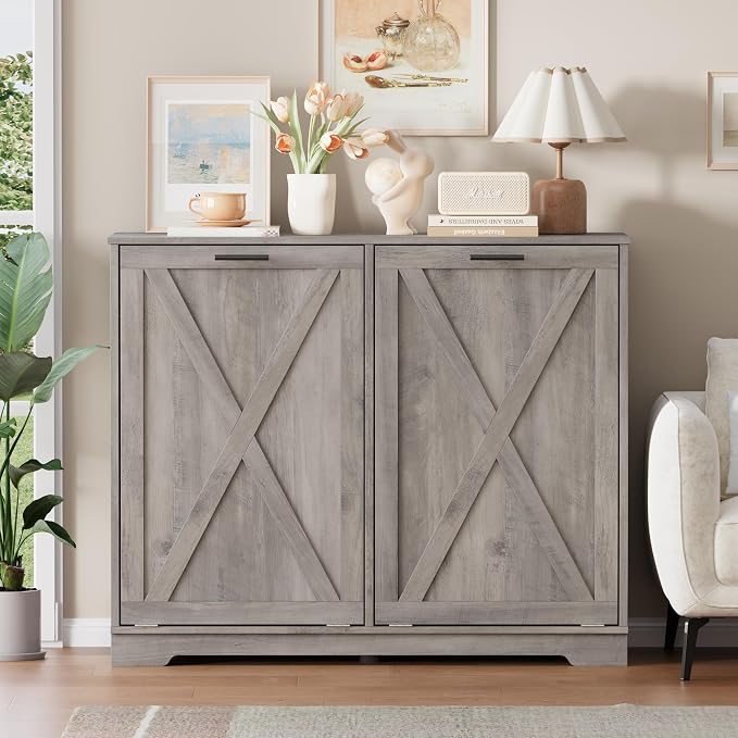 Double Tilt Out Trash Can Cabinet, Wooden Farmhouse Kitchen Garbage Bin - Image 9