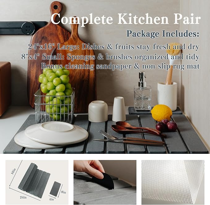 2pcs Stone Dish Drying Mat for Kitchen Counter, Quick-Dry Diatomaceous Earth - Image 2