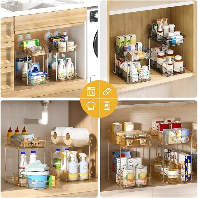Delamu 2-Tier Under Sink Organizers and Storage, Pull Out Kitchen Pantry - Image 4