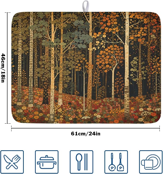 Fall Dish Drying Mat for Kitchen Counter Autumn Forest Vintage Botanical Nature - Image 2