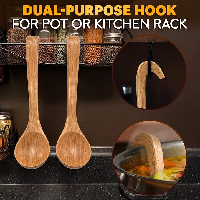 2 Pcs Wooden Ladle for Soup – 10.8×2.8" Bamboo Soup Ladle for Stews and Sauces - Image 7