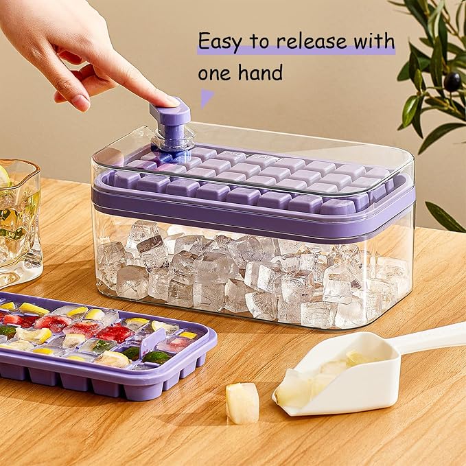 Ice Cube Tray with Lid and Bin for Freezer, 2 Pack - Image 4