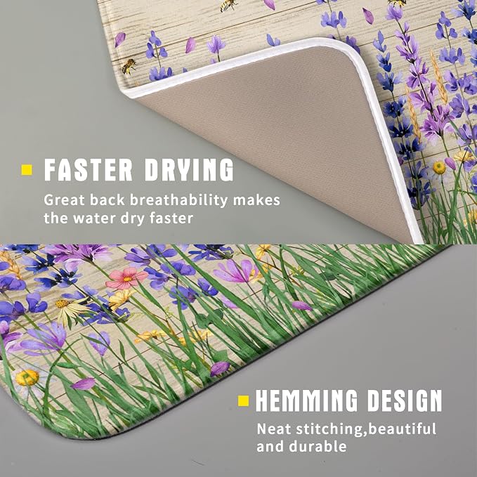 Lavender Floral Dish Drying Mat 16x18 inch Spring Summer Flower Decorative Fast - Image 3