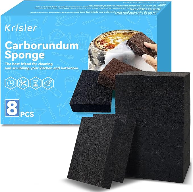 Krisler 8pc Black Carborundum Sponge Nano Emery Sponges Caspian Stone Pot Clean by Kirsler