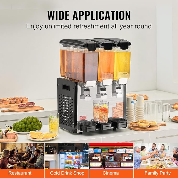 VEVOR Commercial Beverage Dispenser, 3 Tanks 10 L / 10.6 QT Per Tank Juice - Image 6