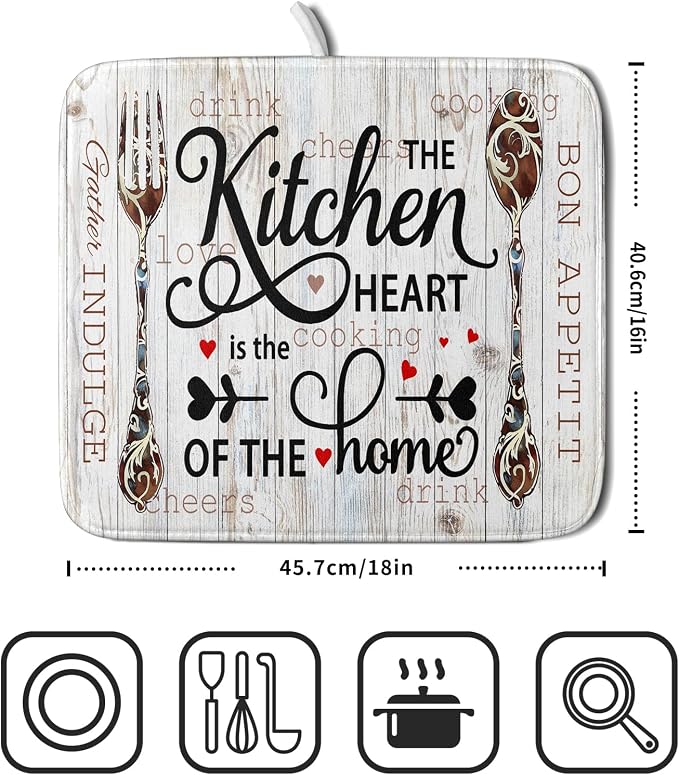 Giwawa 16"x18" Dish Drying Mat The Kitchen is The Heart of The Home- Knife Fork - Image 2